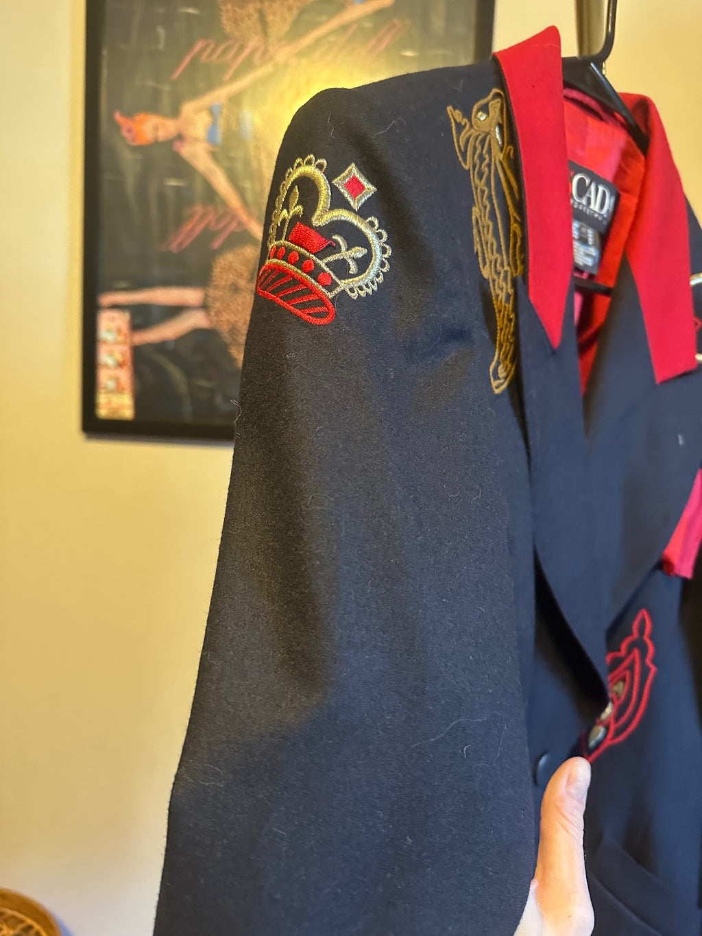 Vintage Escada Embroidered Navy & Red Blazer 40