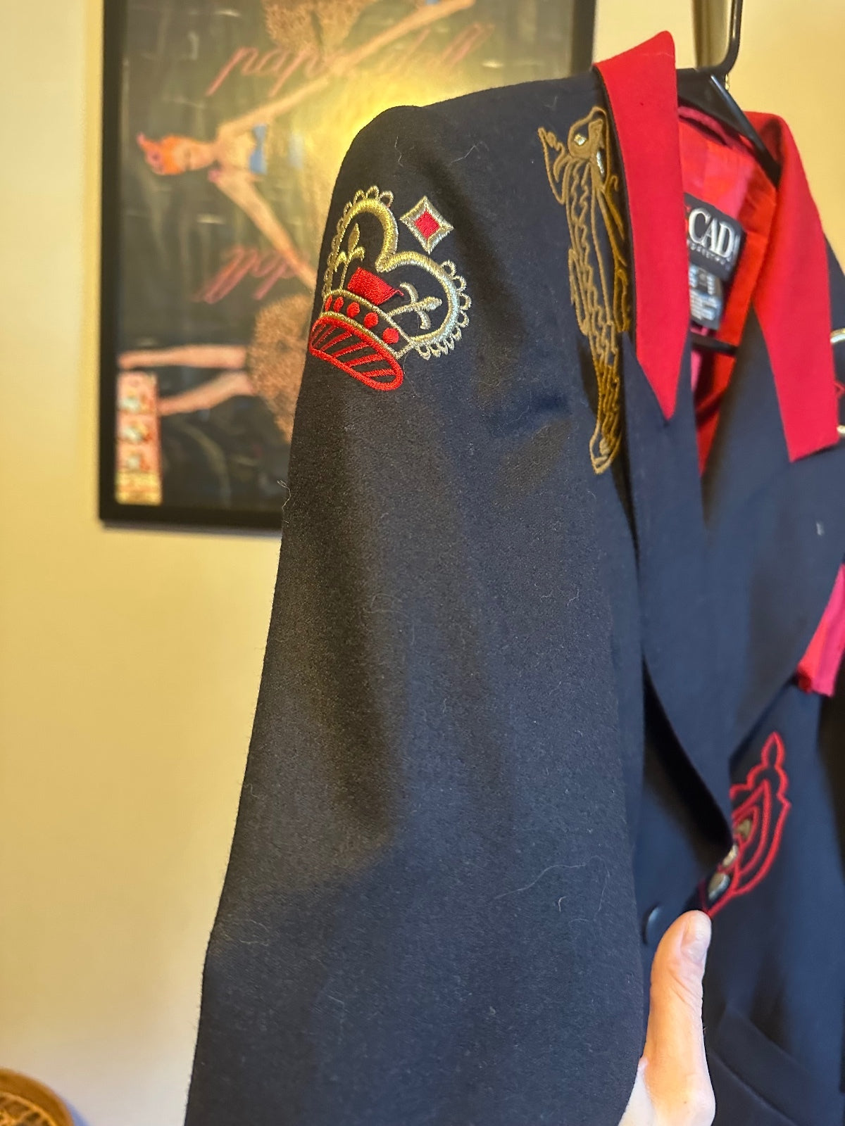 Vintage Escada Embroidered Navy & Red Blazer 40