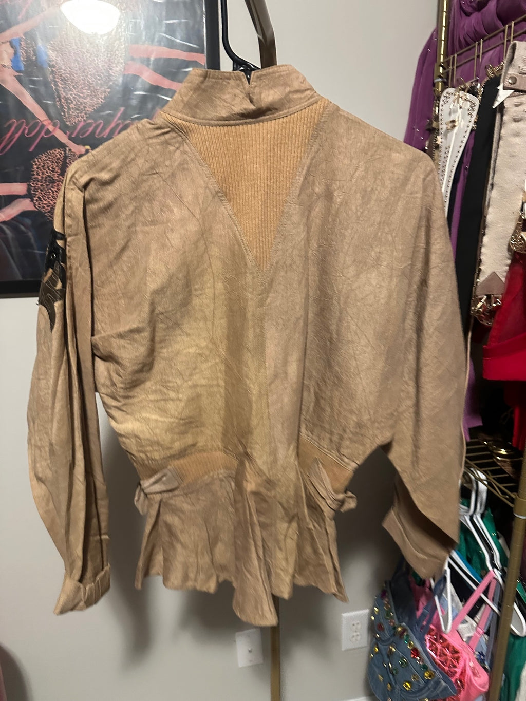 Vintage IIF Tan & Black Embroidered Peplum Jacket