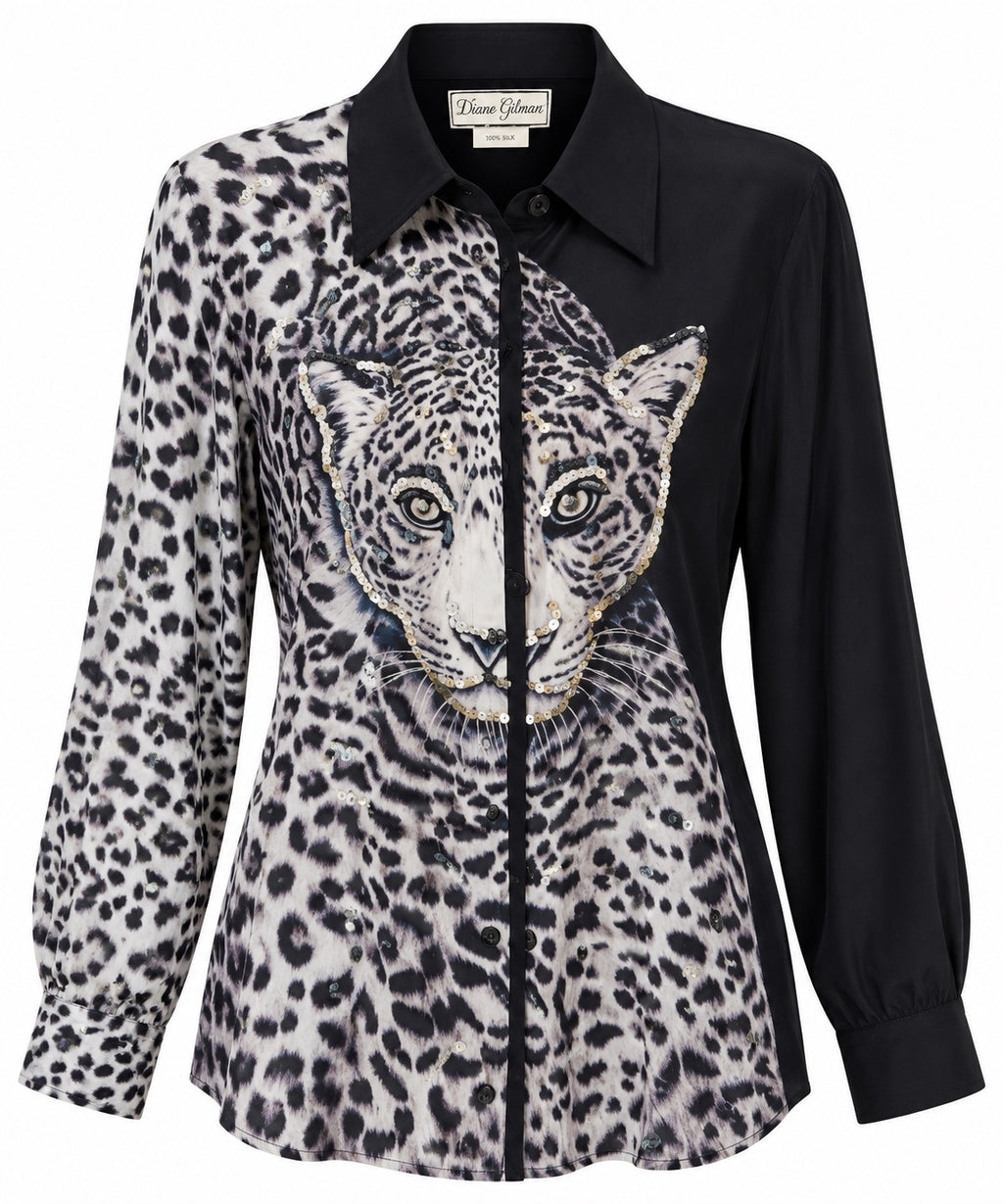 Diane Gilman Silk Leopard Statement Blouse