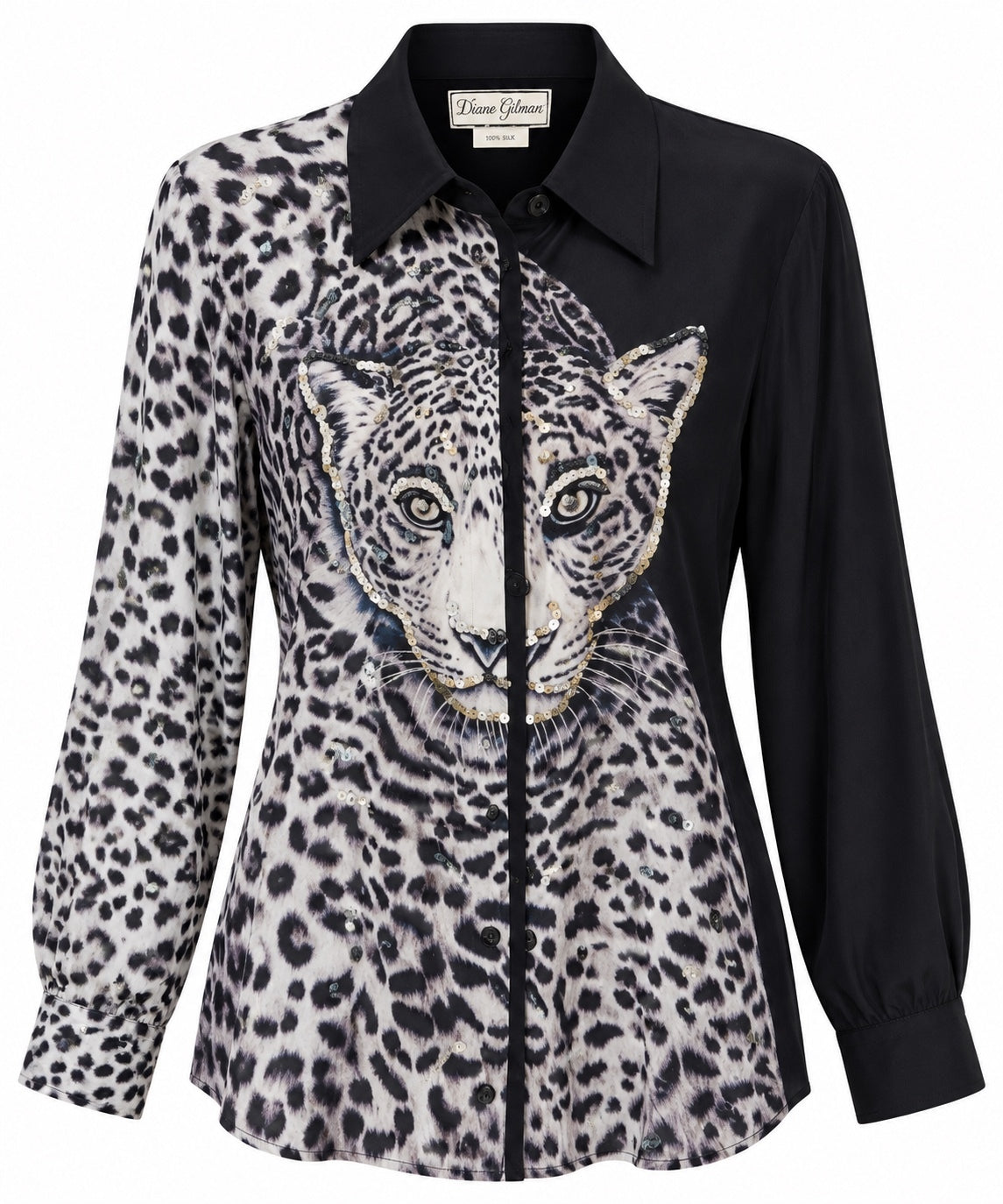 Diane Gilman Silk Leopard Statement Blouse