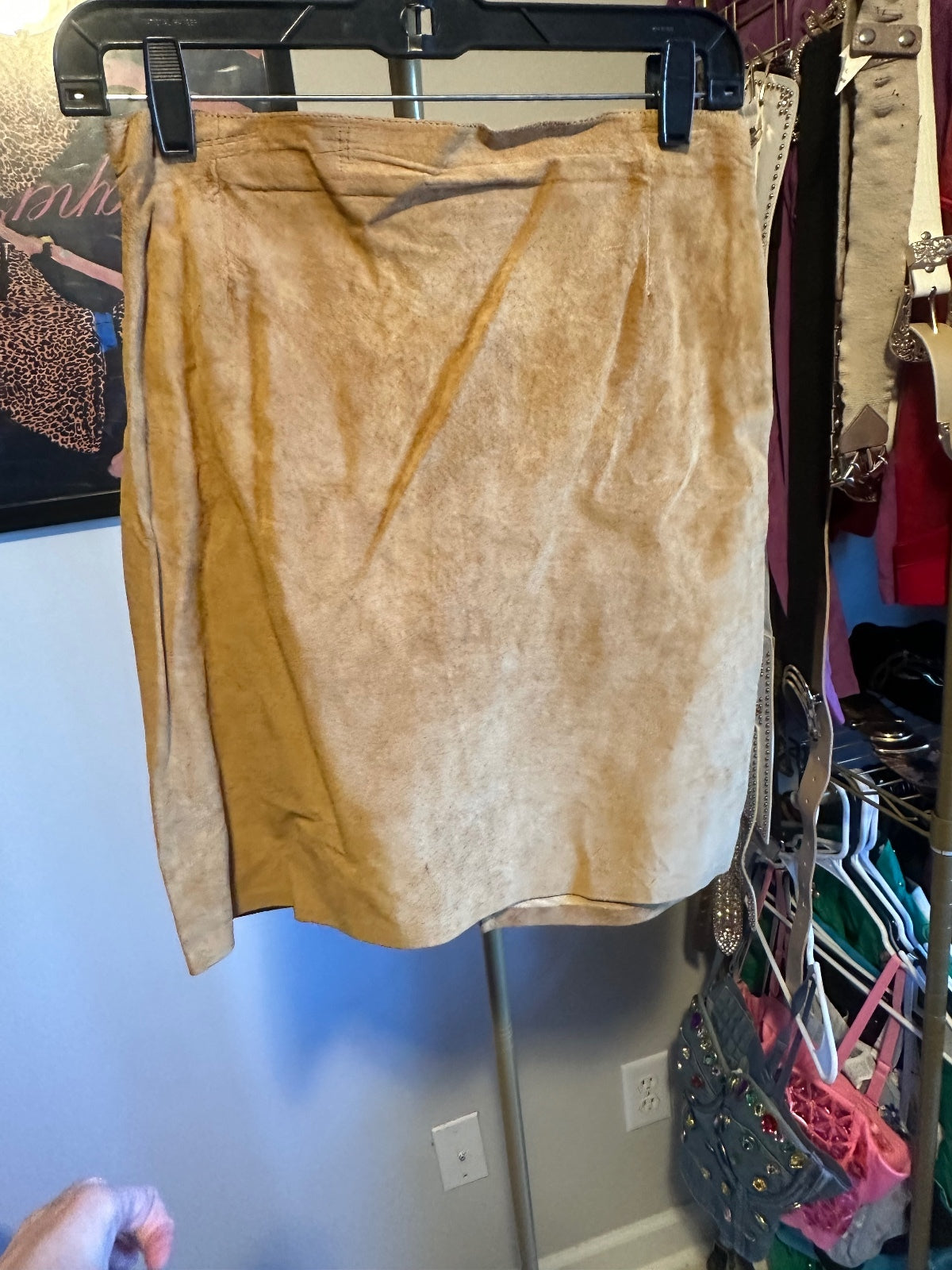 Vintage Cache Tan Suede Gold-Embellished Jacket & Skirt Set