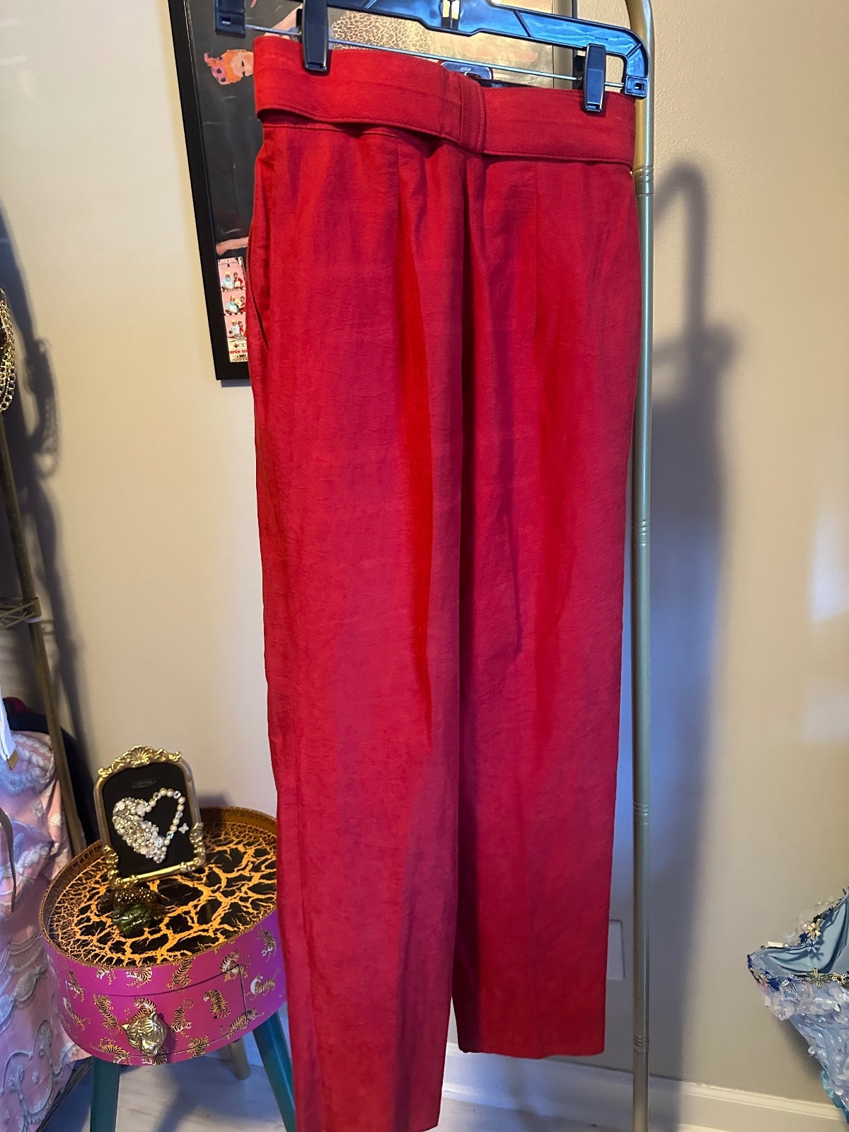 Platinum Red High-Waisted Tailored Straight-Leg Pants