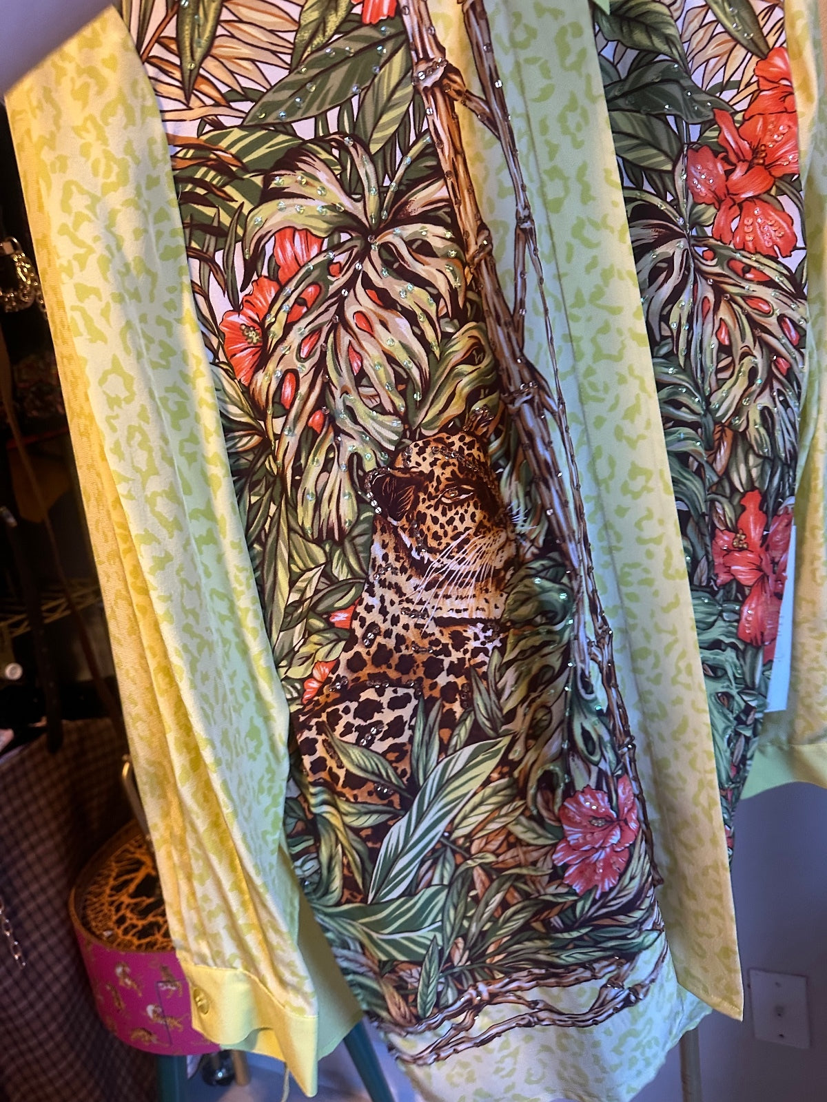 Vintage Diane Gilman Silk Tropical Print Two-Piece Blouse & Tank Set