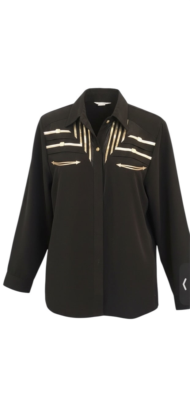 Vintage Gantos Black & Gold Embellished Blouse