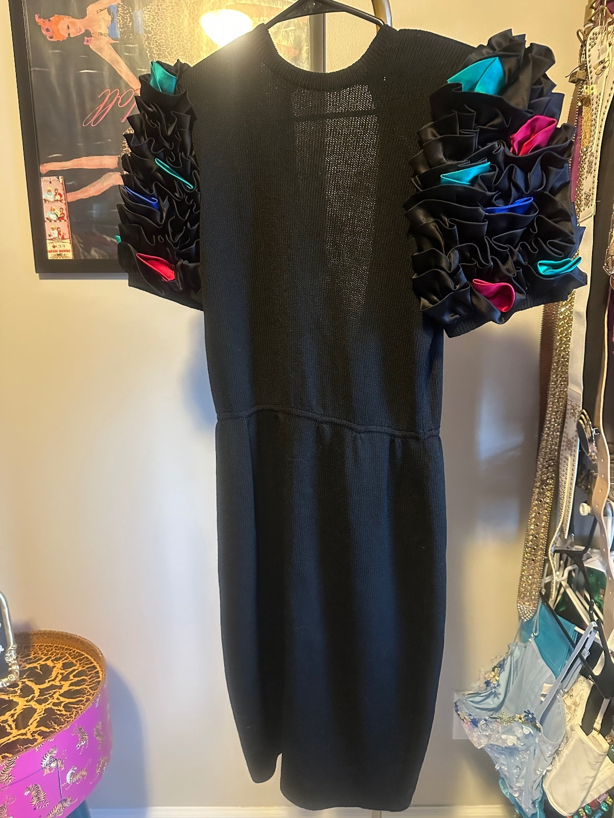 St. John Black Ruffle Sleeve Statement Dress