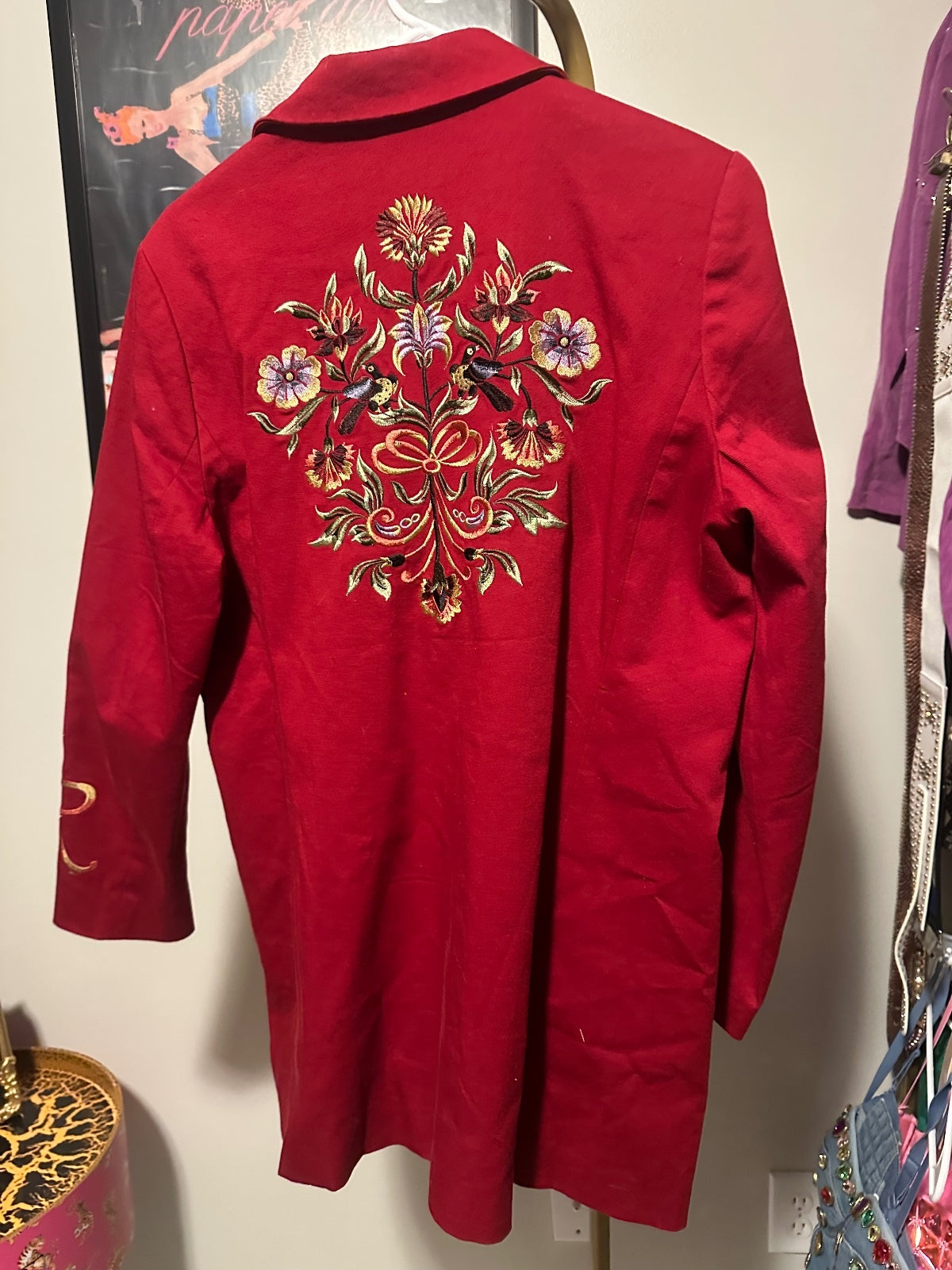 Victor Costa Red Embroidered Floral Statement Coat