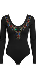 Black Jewel Embellished Long Sleeve Bodysuit
