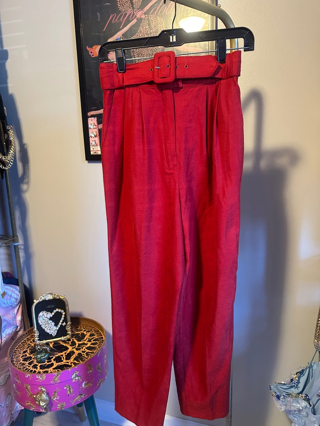 Platinum Red High-Waisted Tailored Straight-Leg Pants