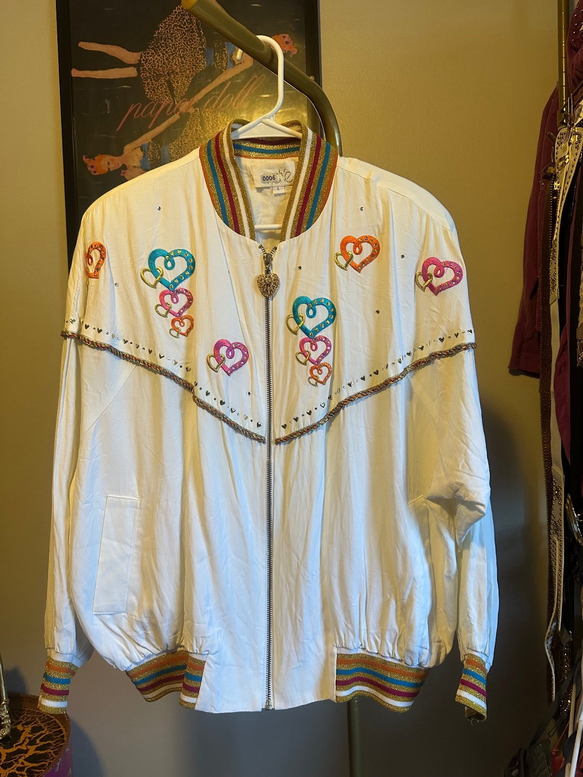 Vintage Cache White Embellished Heart & Star Bomber Jacket