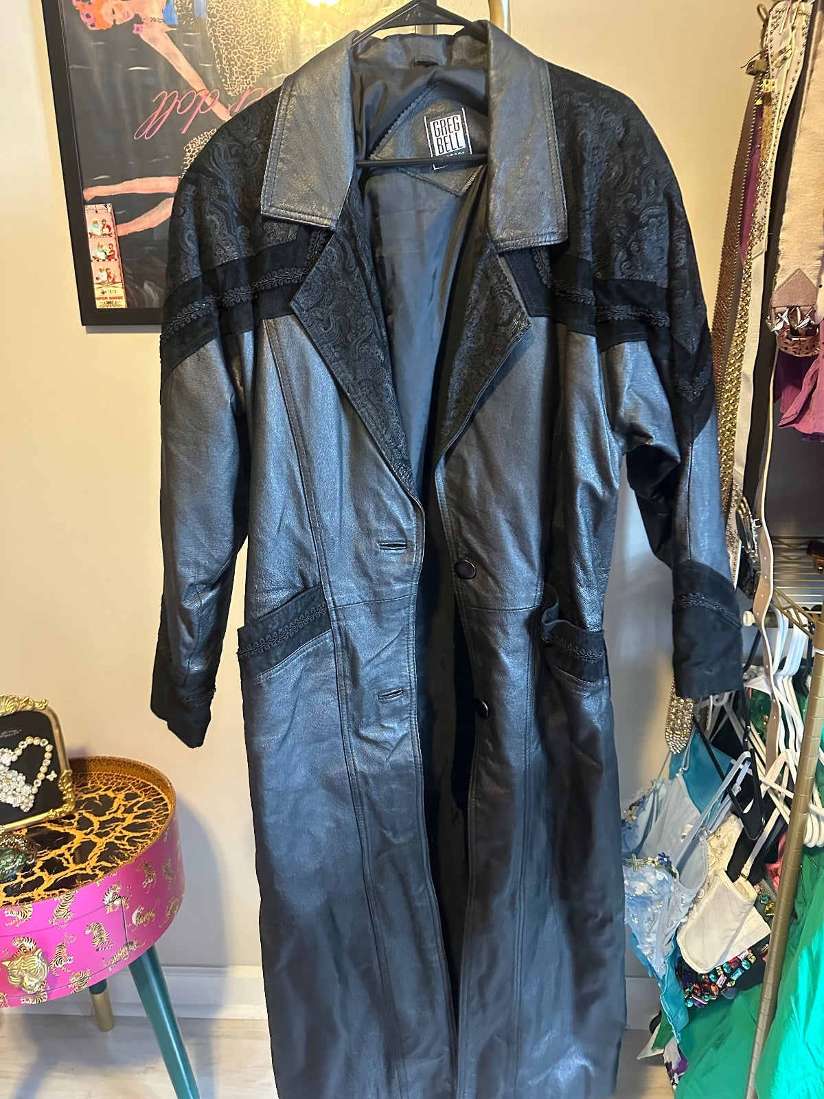 Vintage Black & Charcoal Leather Trench Coat