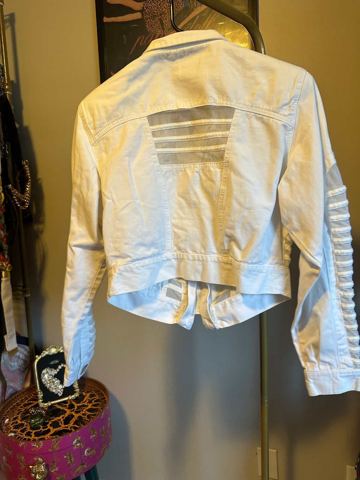 Vintage Cache White Sheer Cutout Cropped Jacket