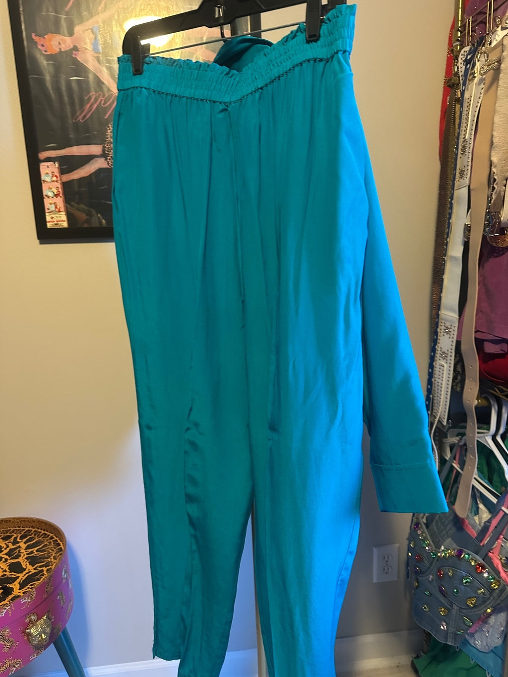 Vintage Diane Gilman Silk Three-Piece Turquoise Pant Suit Set