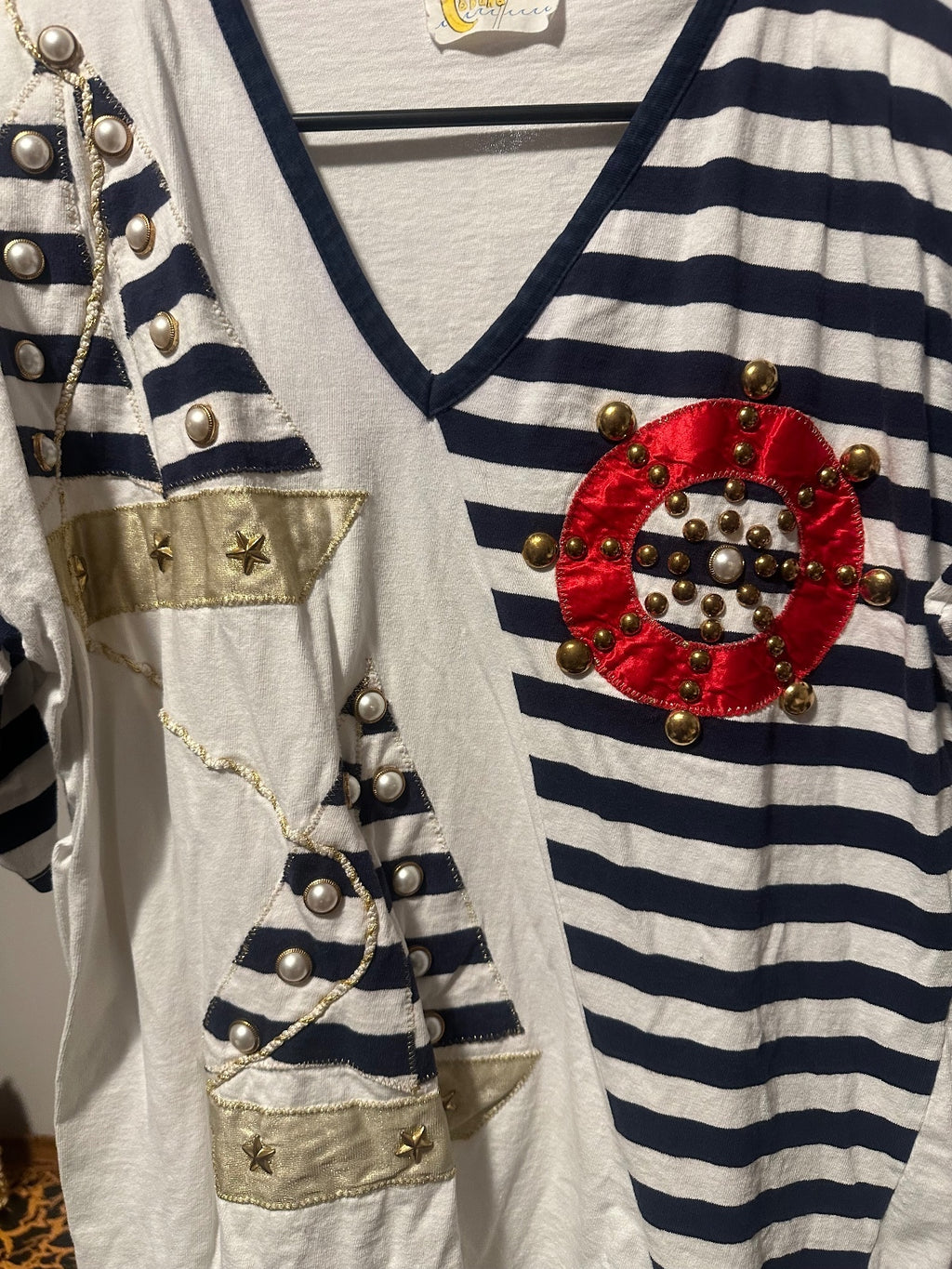 Vintage Nautical Sailboat & Lifesaver Embellished Top