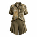 Cache Olive Abstract Print Top & Shorts Set