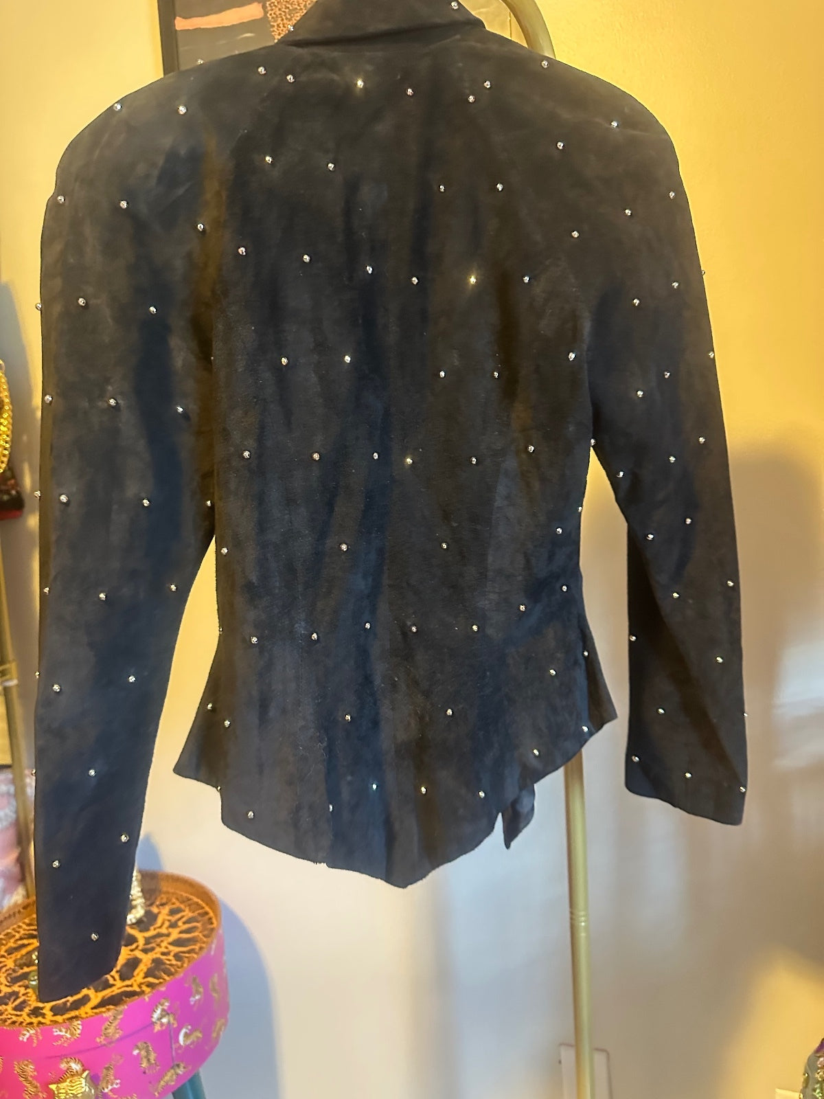 Vintage Karen Okada Black Leather Embellished Peplum Jacket