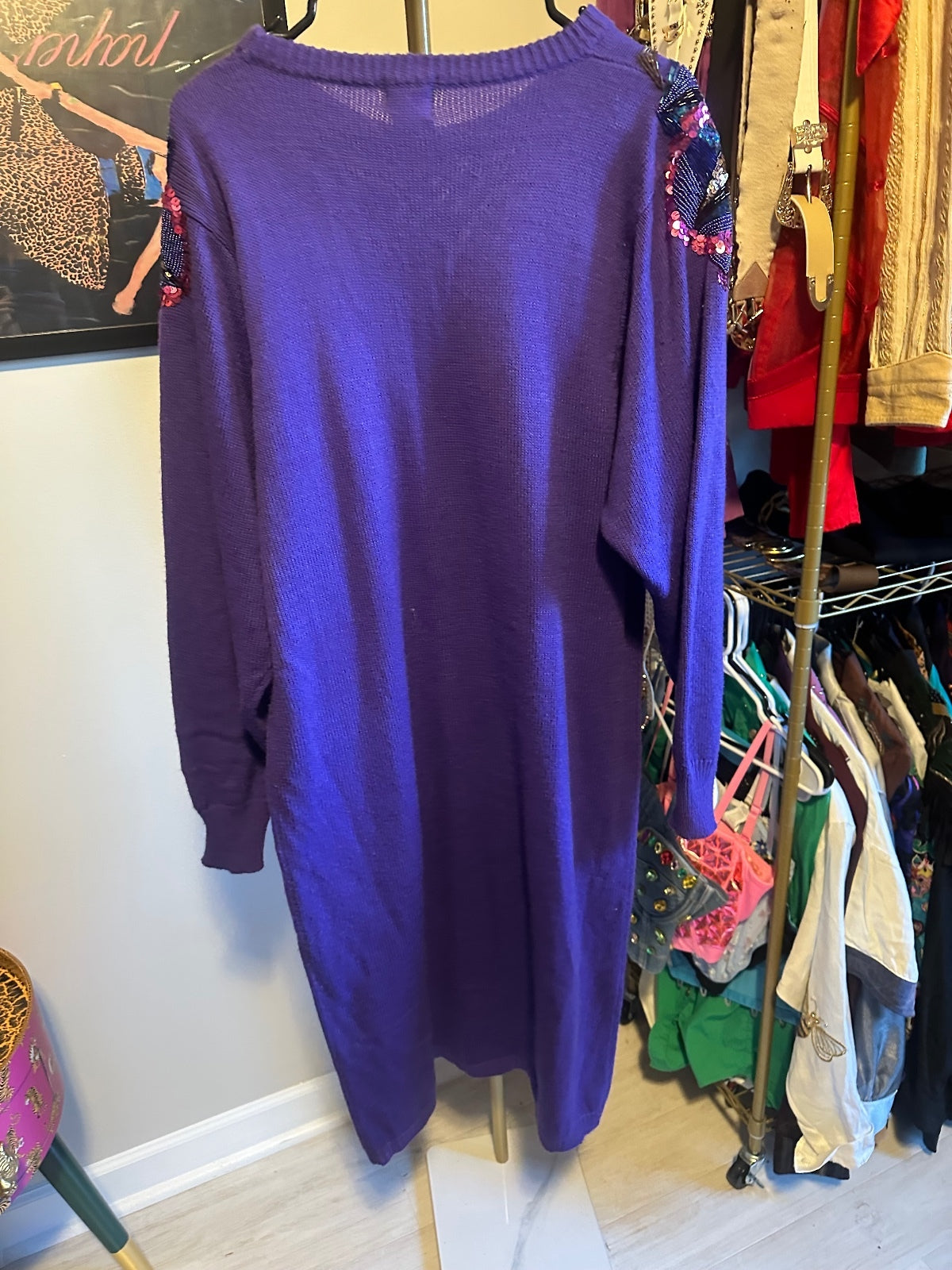 Vintage Purple Embellished Sweater Dress