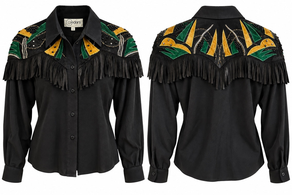Vintage Cedars Silk & Leather Fringe Blouse