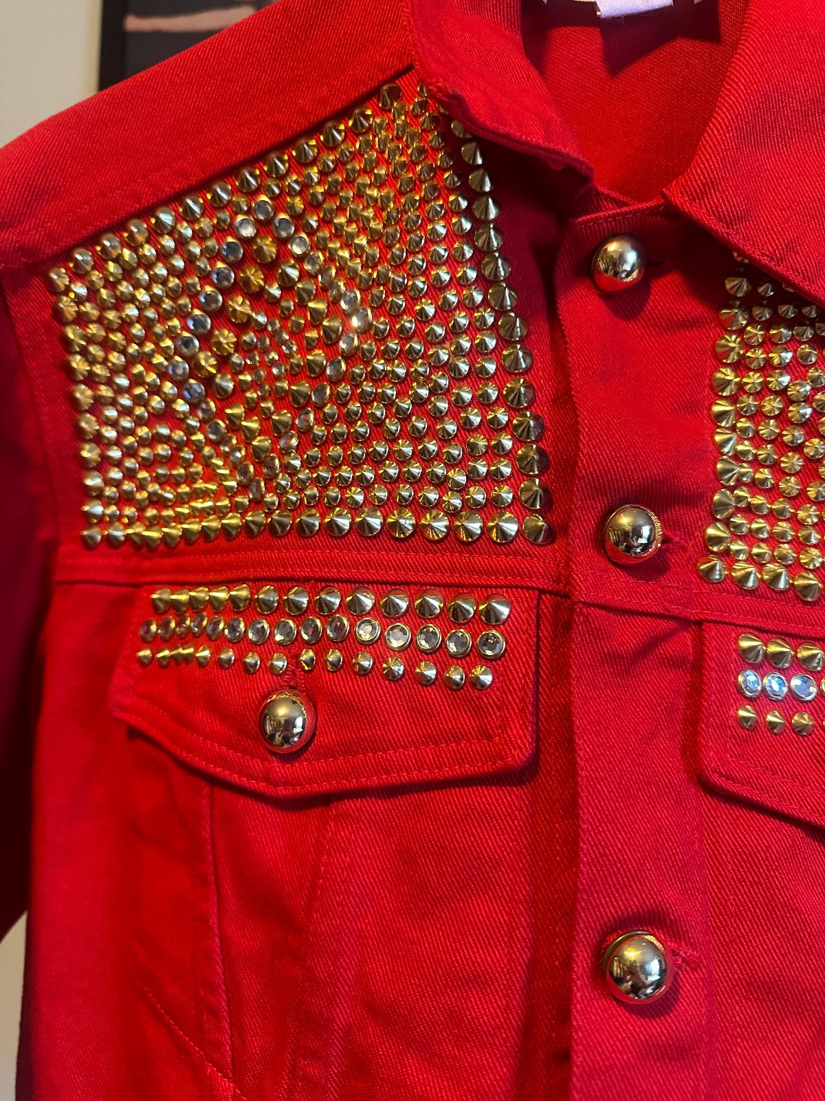 Cache Red Studded Denim Jacket