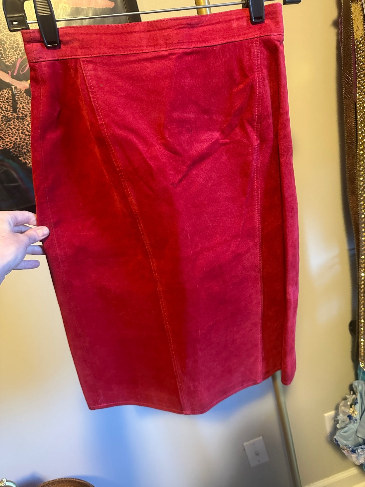 Chia Red Leather Two-Piece Cropped Jacket & Mini Skirt Set