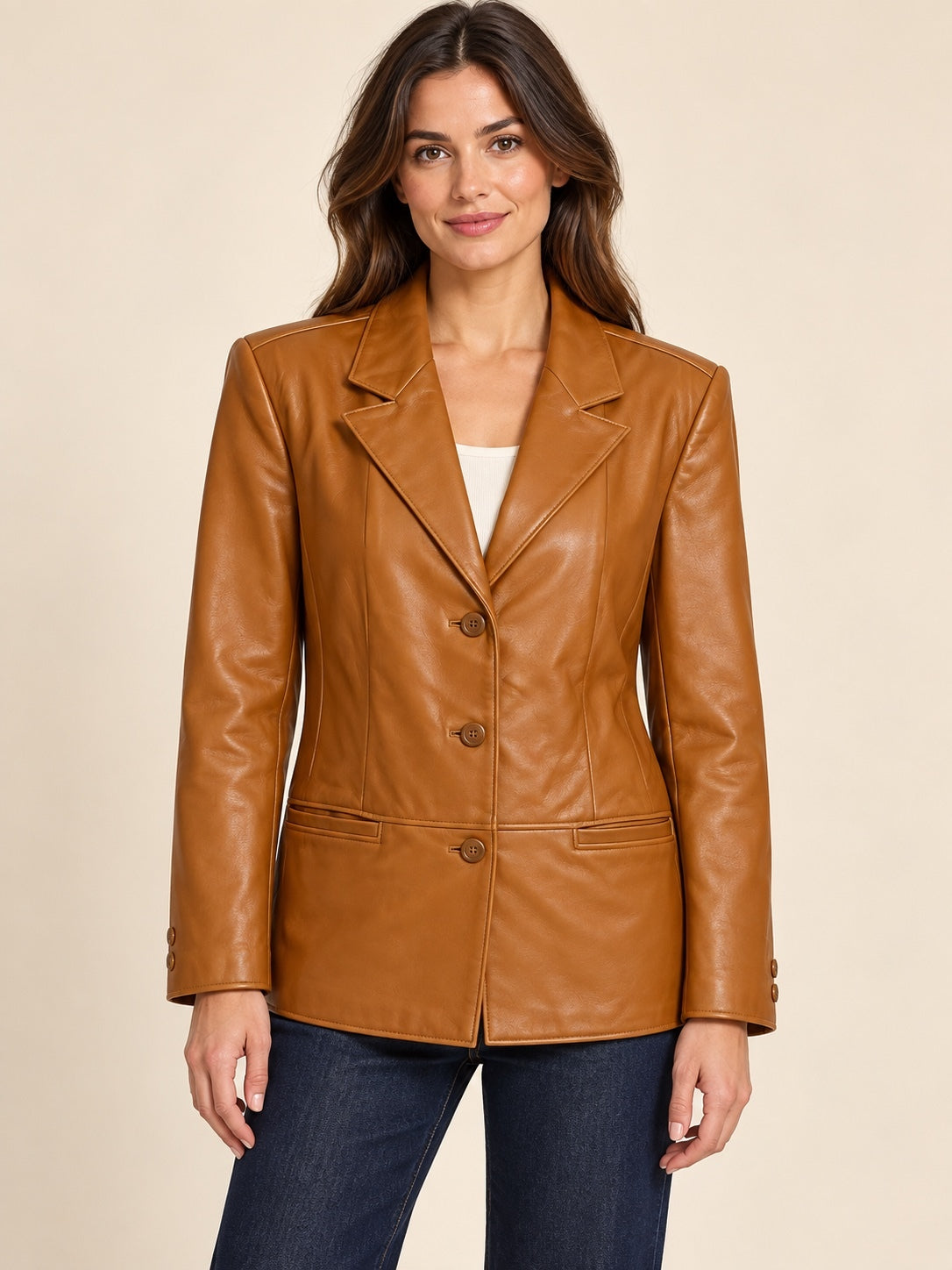 Vintage Clio Cognac Leather Blazer