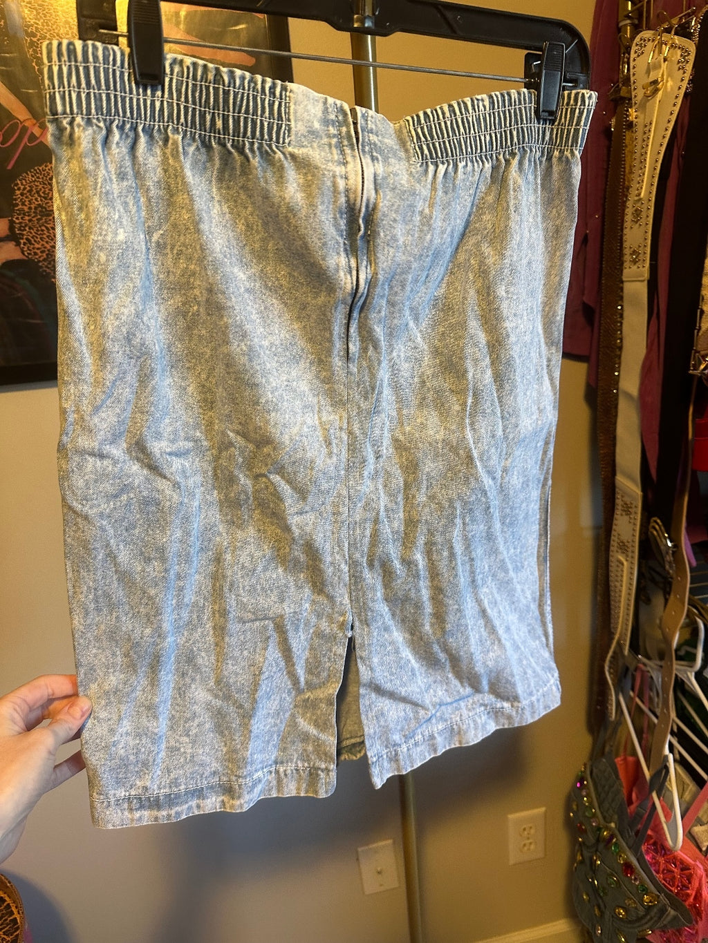 Vintage Cache Light Wash Denim Military Skirt Suit