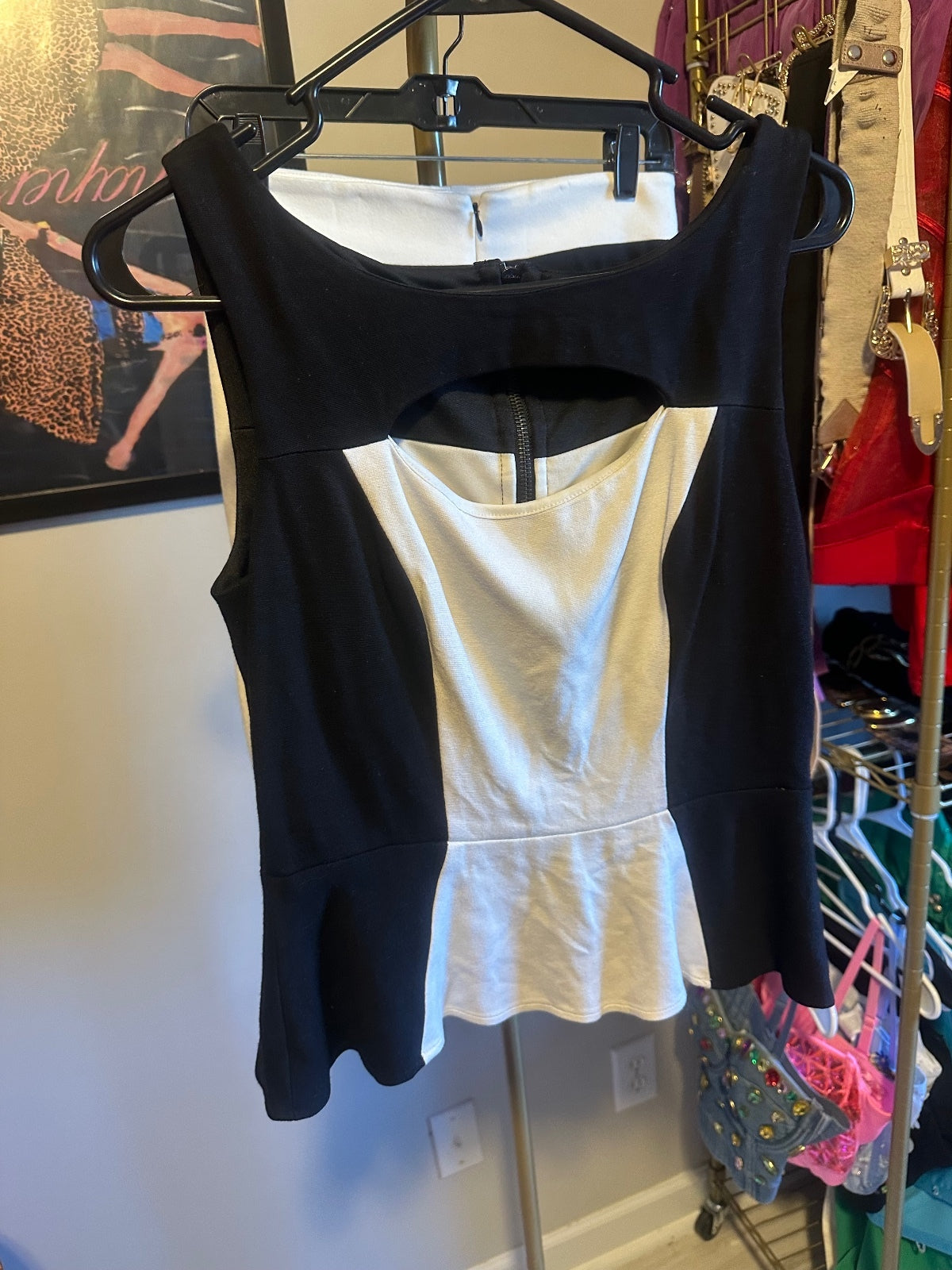 Vintage Cache Black & Ivory Colorblock Peplum Skirt Set
