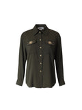Saint Germain Vintage Olive Western Rhinestone Embellished Button-Front Shirt