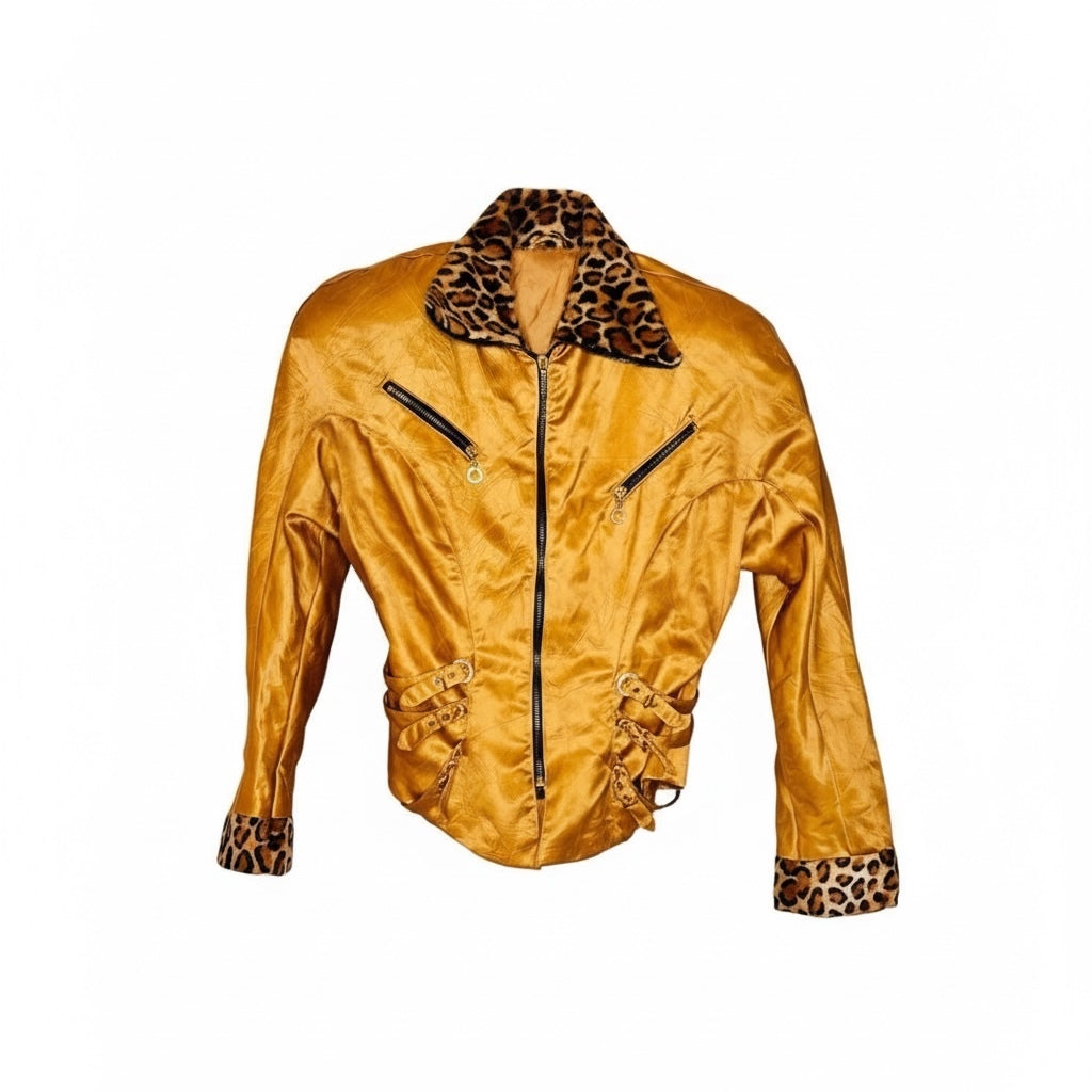 Vintage IIF Gold Leopard Trim Moto Jacket