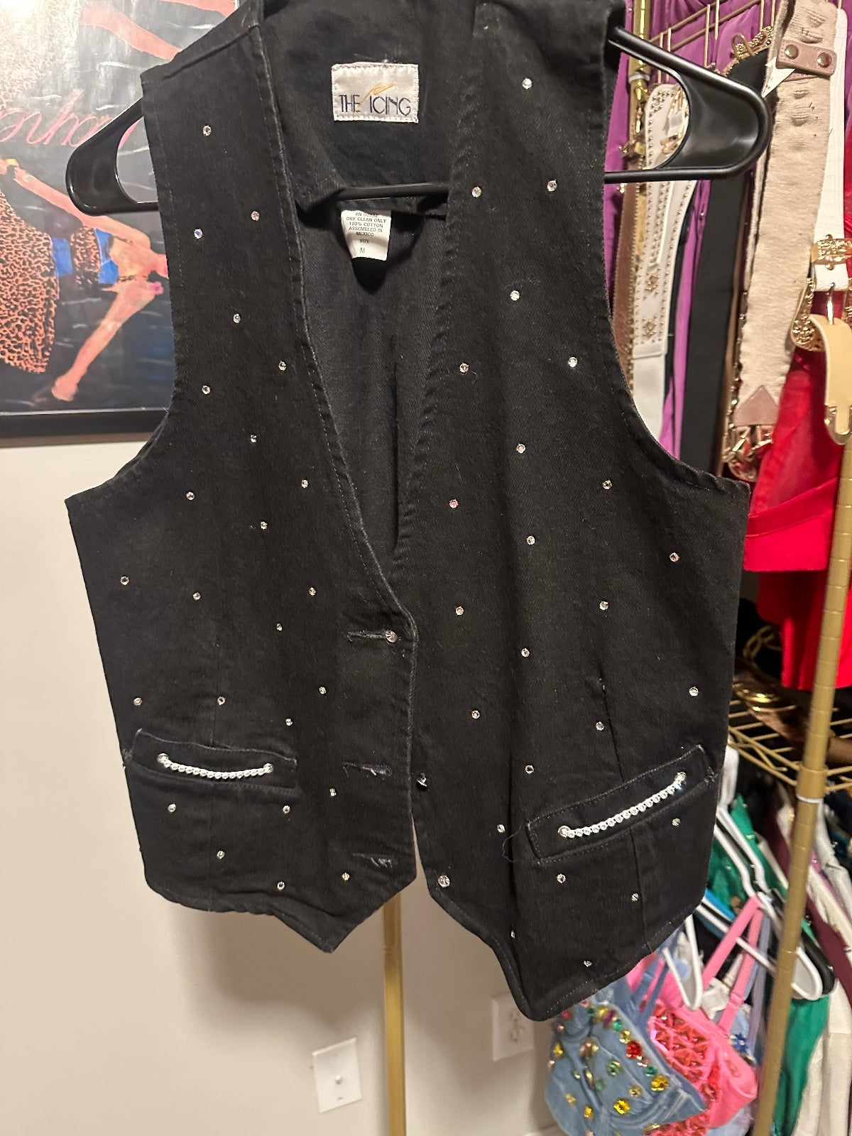 The icing Vintage Black Rhinestone Embellished Vest