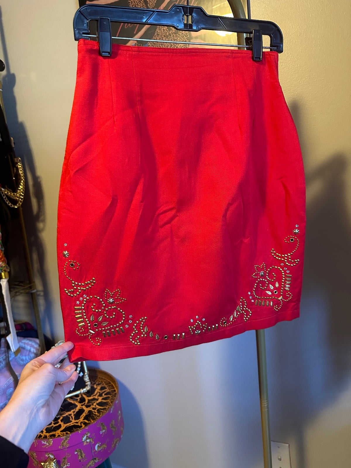 Vintage IIF Red Rhinestone Embellished Skirt Suit