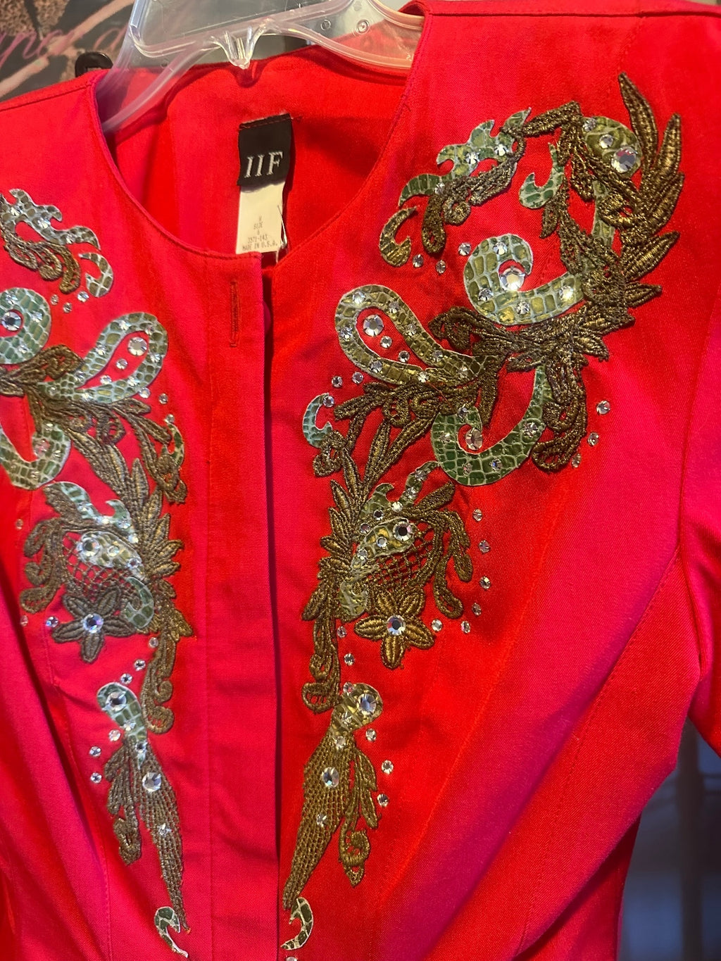 Vintage IIF Red Embellished Peplum Skirt Suit