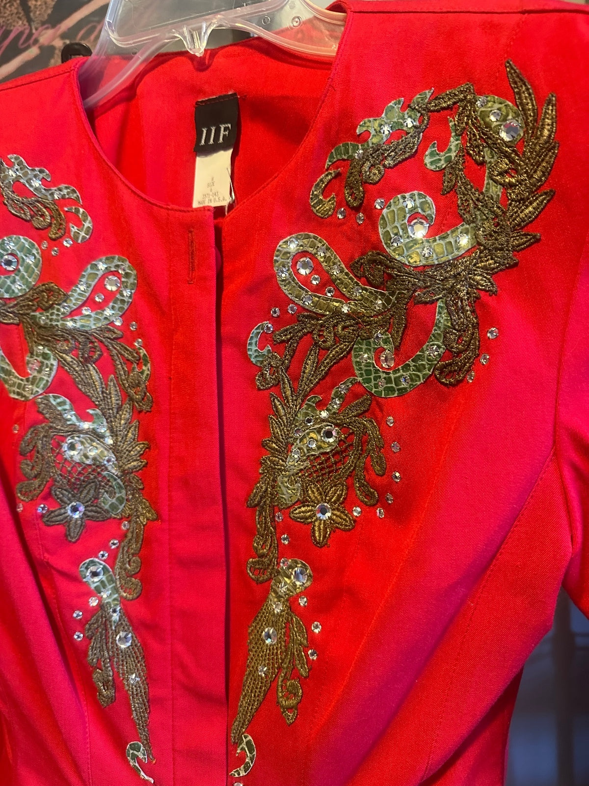 Vintage IIF Red Embellished Peplum Skirt Suit