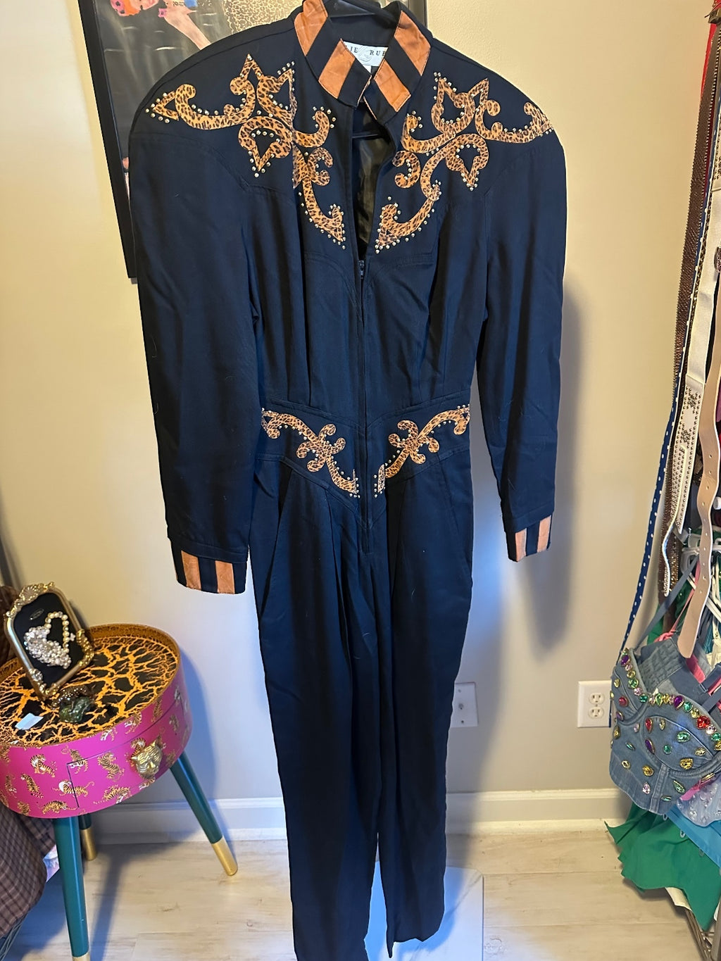 Vintage Lillie Rubin Black & Gold Embellished Jumpsuit
