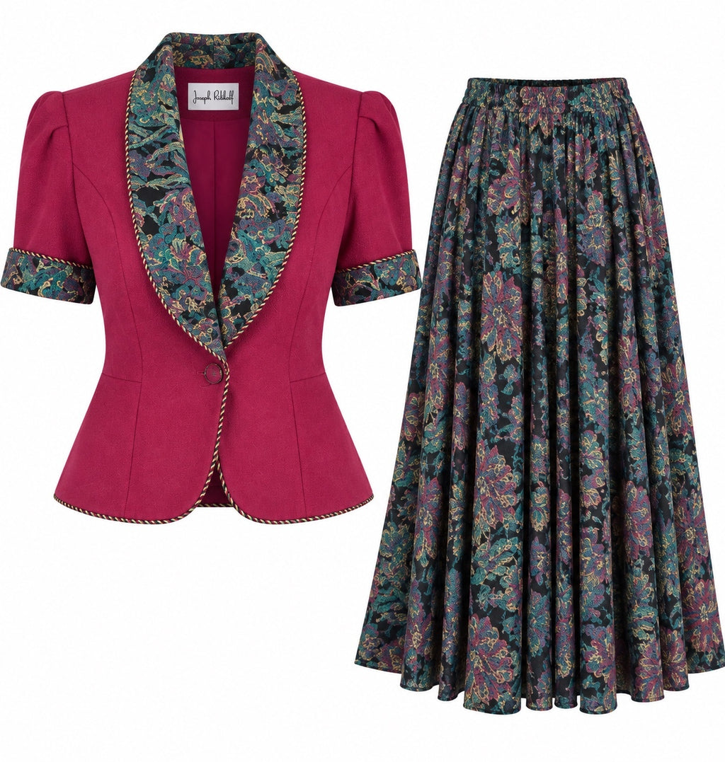 Vintage Jeffrey & Dara by Linda Hutley Magenta Blazer & Floral Skirt Set