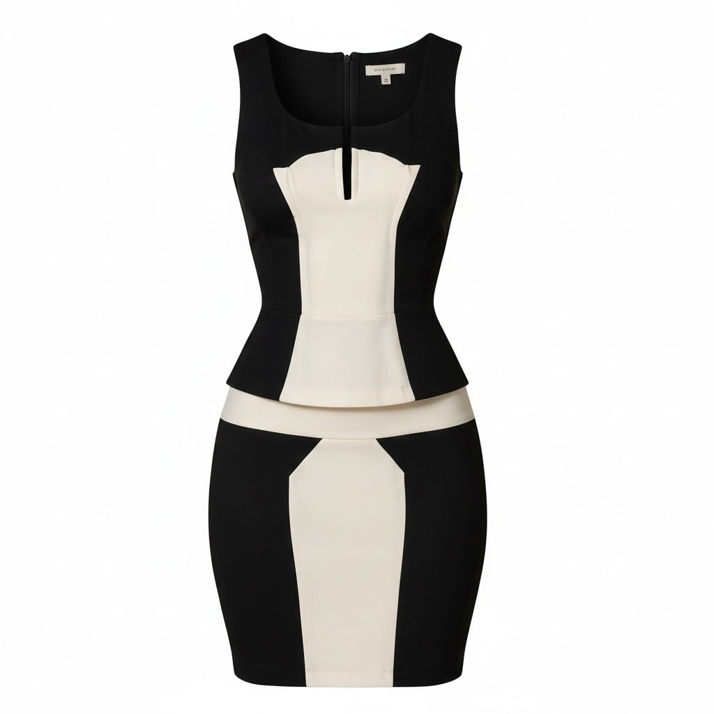 Vintage Cache Black & Ivory Colorblock Peplum Skirt Set