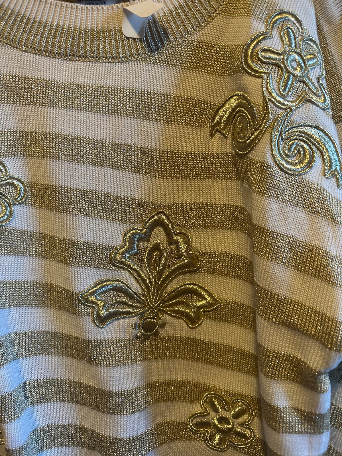 Vintage Escada Cream & Beige Striped Embroidered Sweater 36