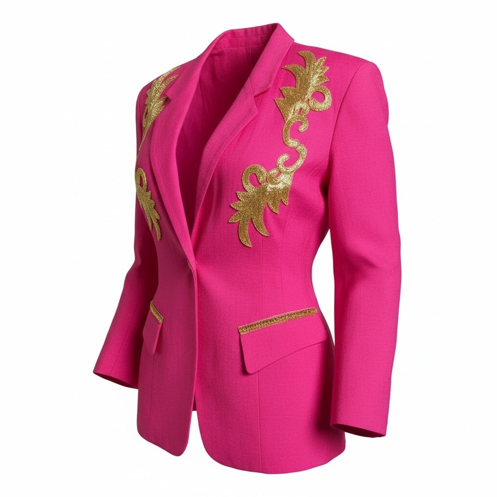 Hot Pink & Gold Embellished Statement Blazer
