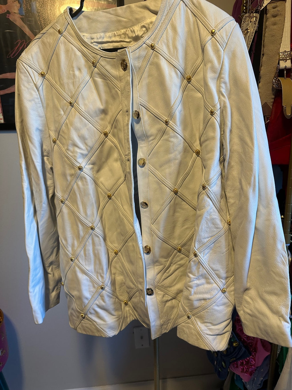 Ivory Leather & Gold Studded Jacket