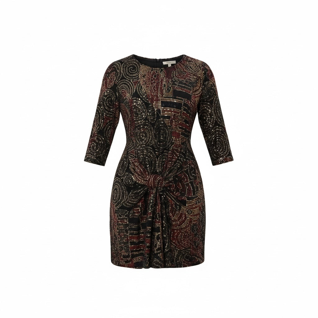 Cache Black & Bronze Embellished Knot-Front Mini Dress