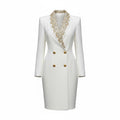 Ivory & Gold Embellished Longline Blazer
