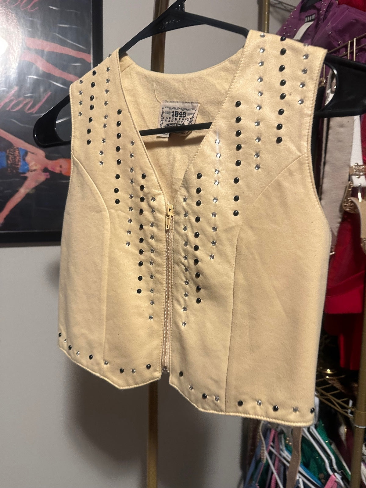 Vintage Cream Rhinestone Studded Western Vest