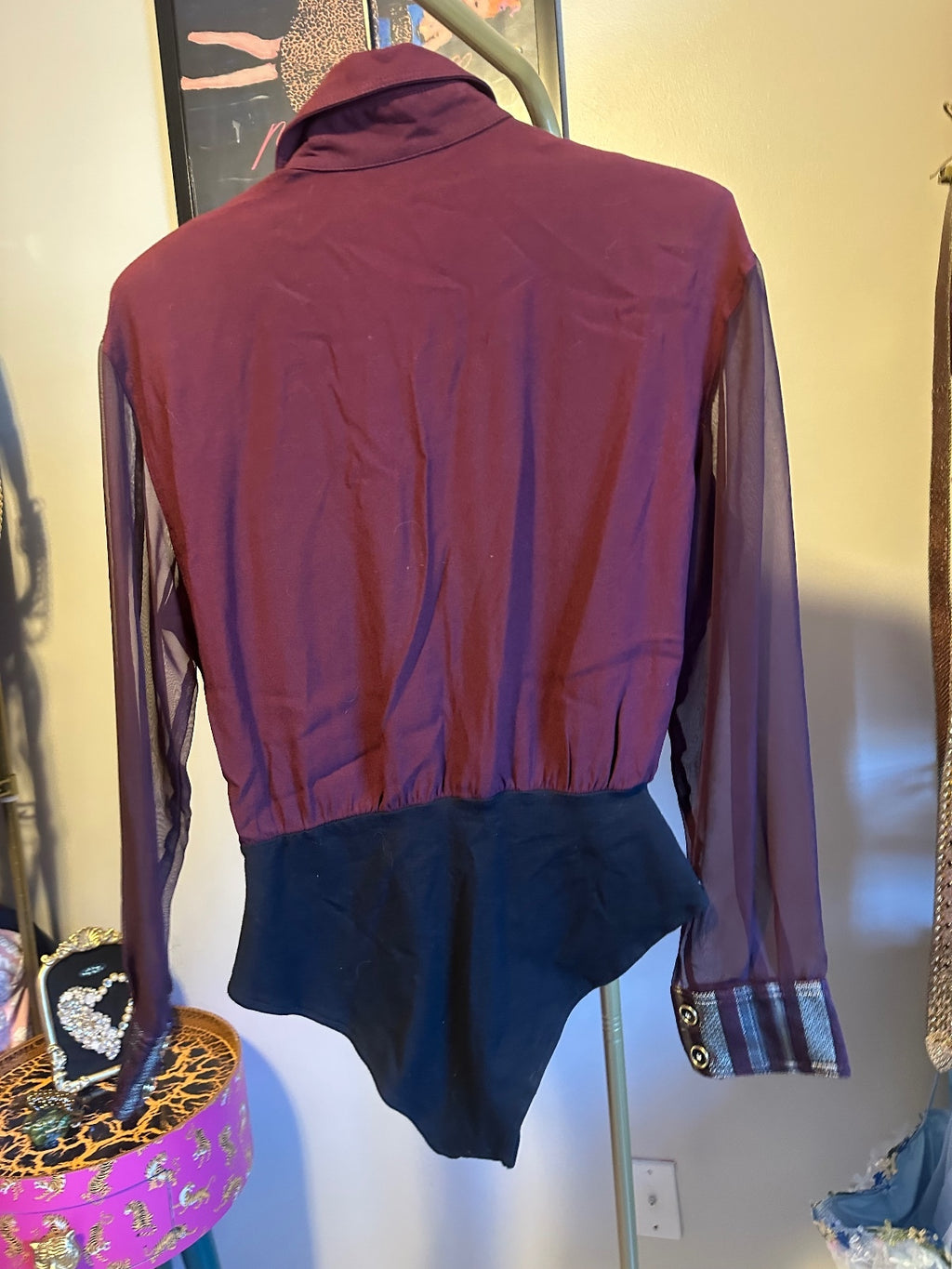 Cache Vintage Burgundy Sheer Western Bodysuit