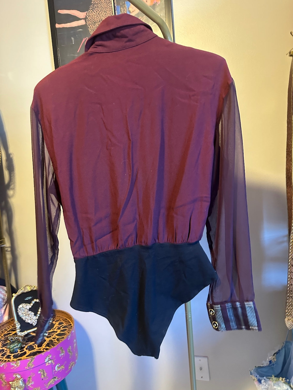 Cache Vintage Burgundy Sheer Western Bodysuit