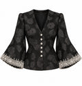 Leon Paule Originals Black Embellished Floral Jacquard Blazer