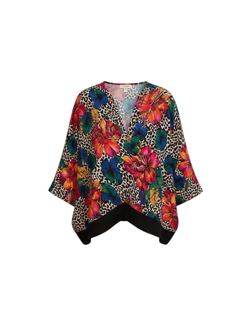 Adrianna Papell Vintage Floral & Leopard Print Draped Top