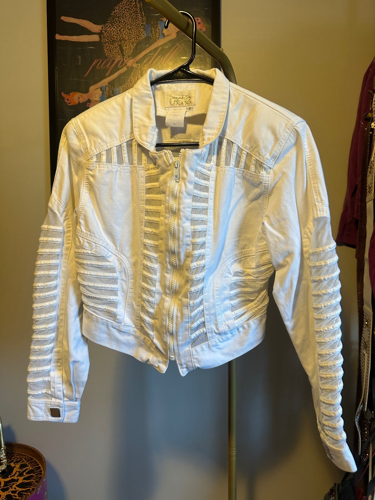 Vintage Cache White Sheer Cutout Cropped Jacket