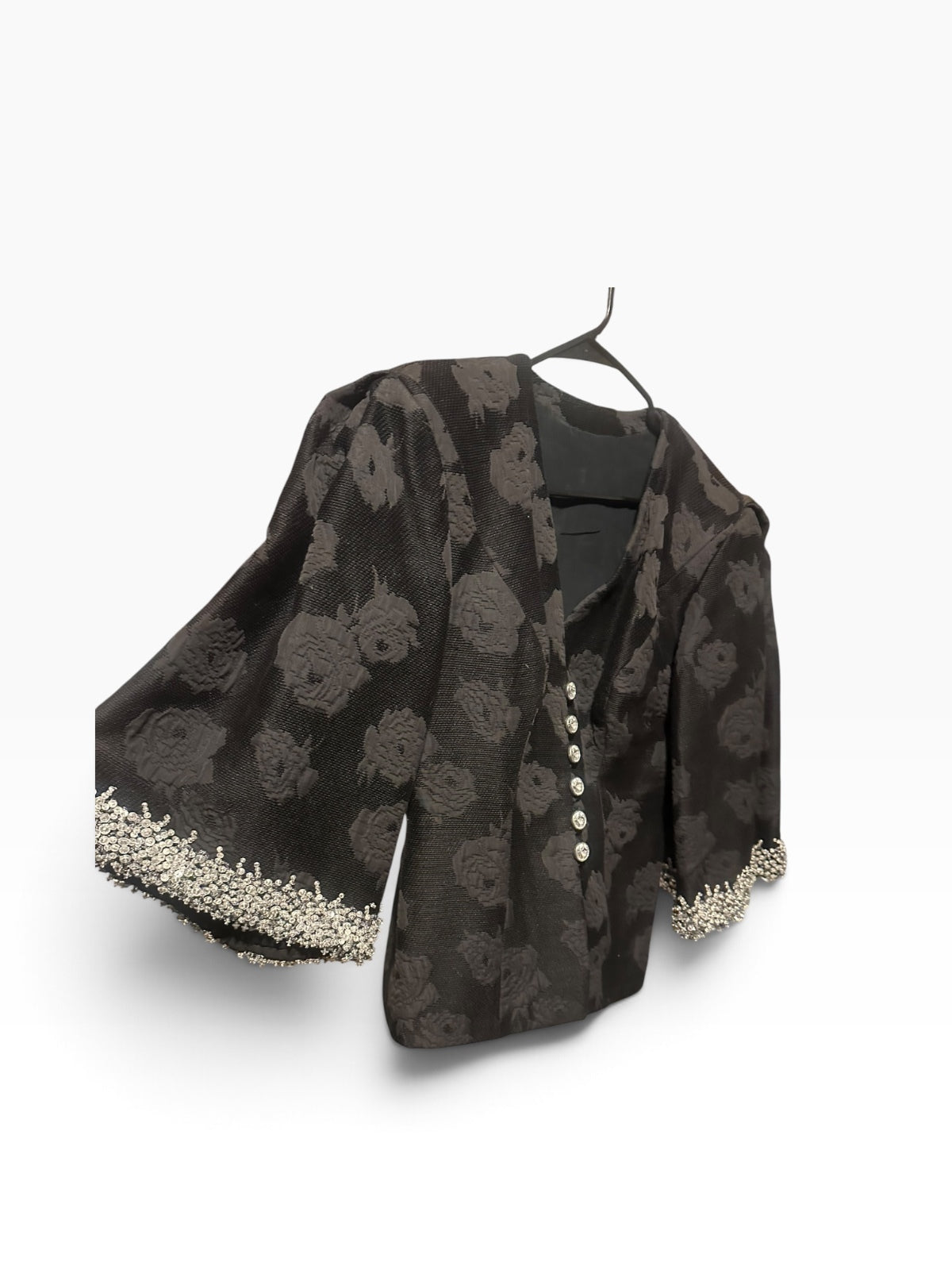 Leon Paule Originals Black Embellished Floral Jacquard Blazer