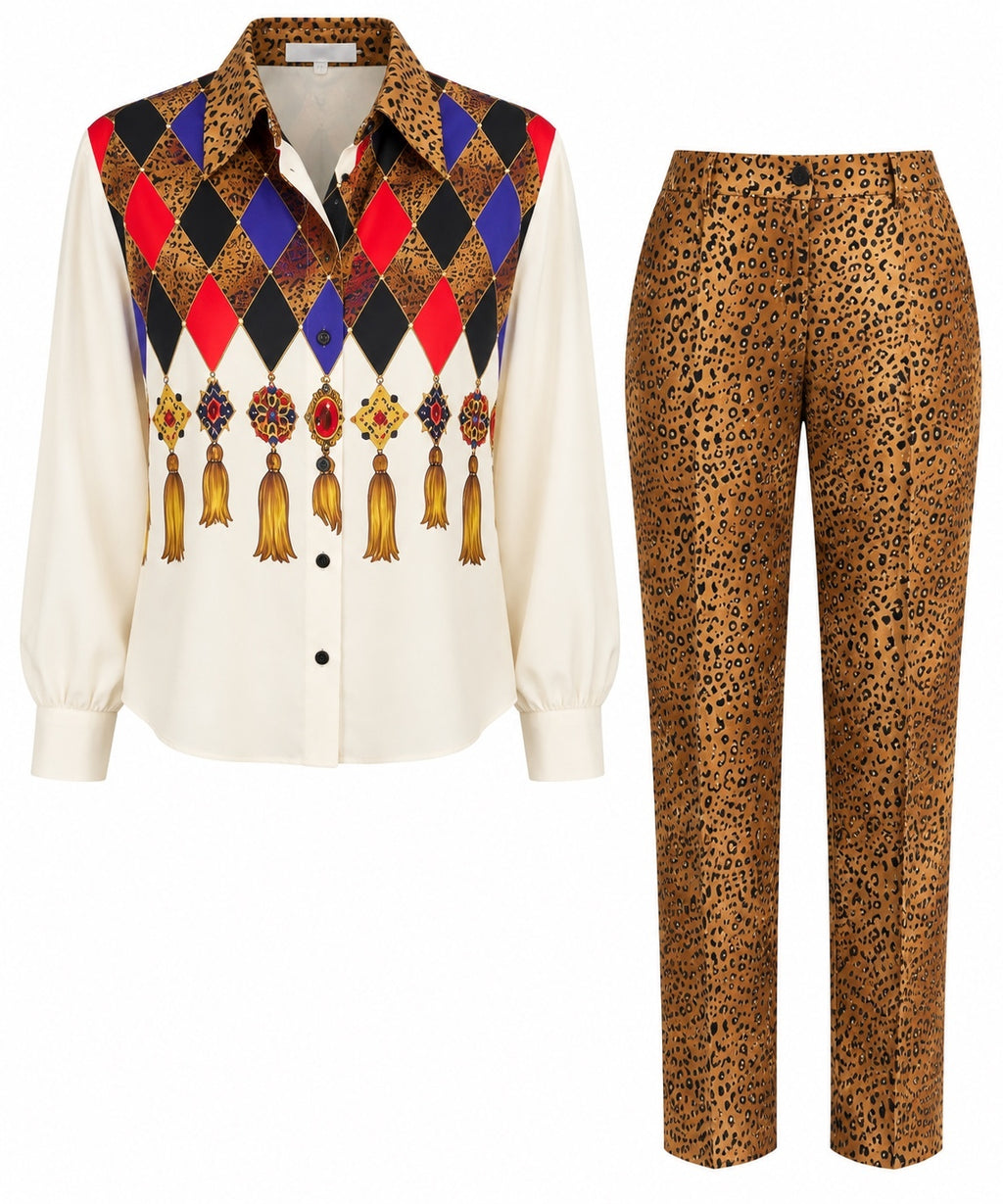 Diane Gilman Silk Vintage Leopard Print Two-Piece Set