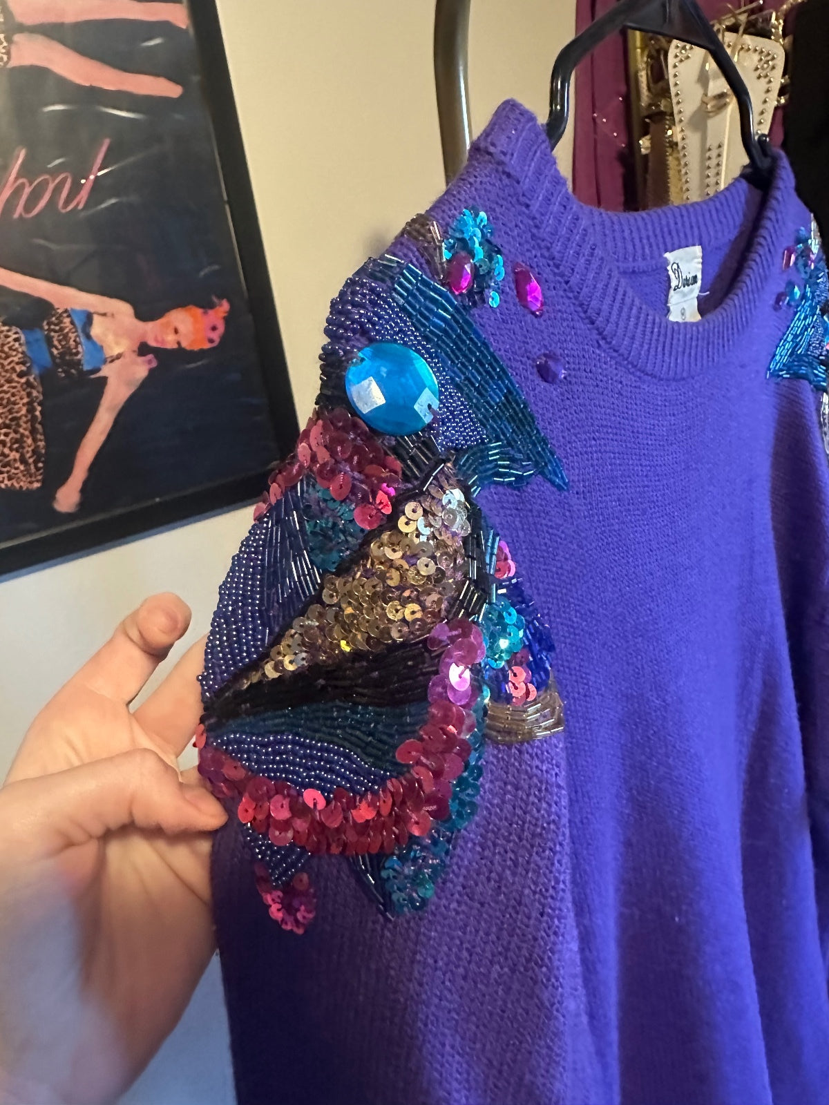 Vintage Purple Embellished Sweater Dress